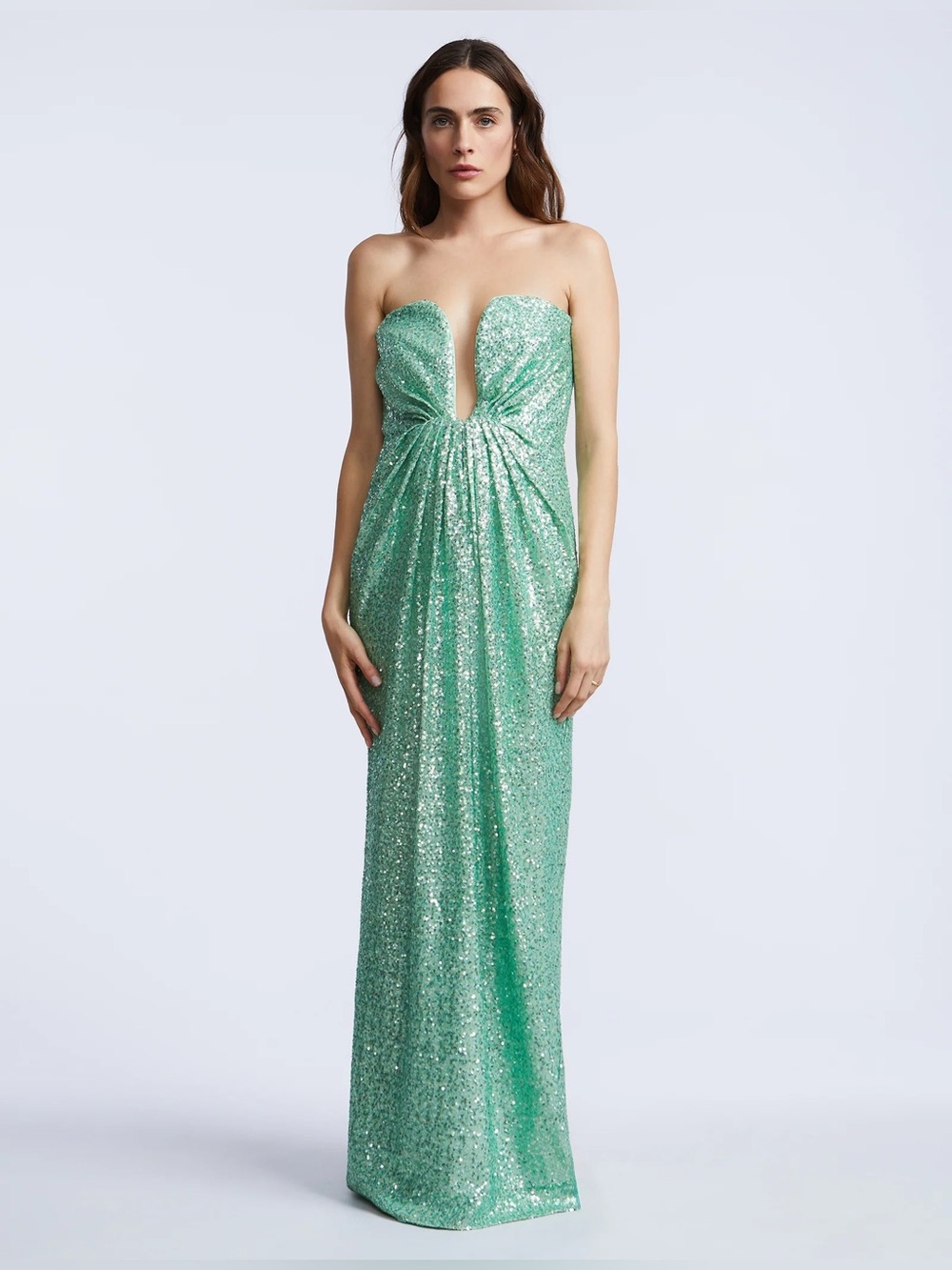 BCBGMaxAzria Strapless Sequin Gown in Mint